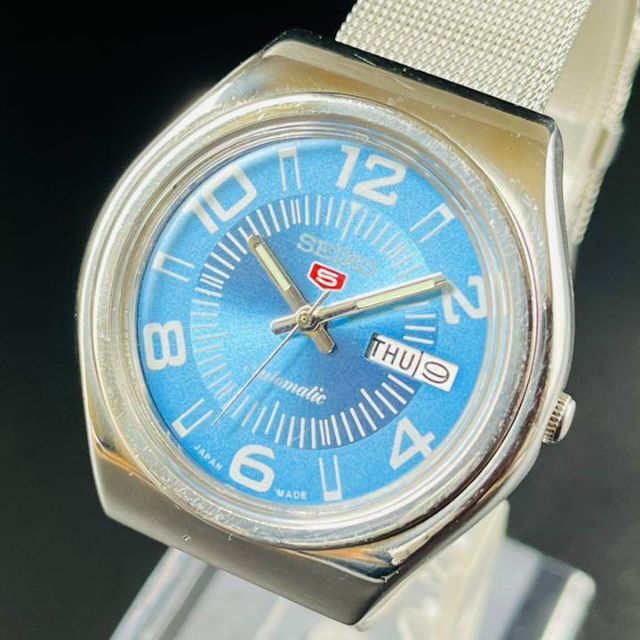 【美品】セイコー/SEIKO/37mm/自動巻/メンズ腕時計/水色のサムネイル