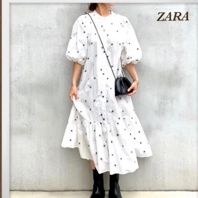 ZARA 刺繍入りミディワンピース | フリマアプリ ラクマ