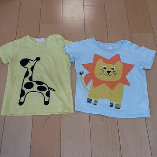 エイチアンドエム(H&M)のH&M　Tシャツ　2枚セット　ライオン　キリン　黄色　ブルー　80(Ｔシャツ)