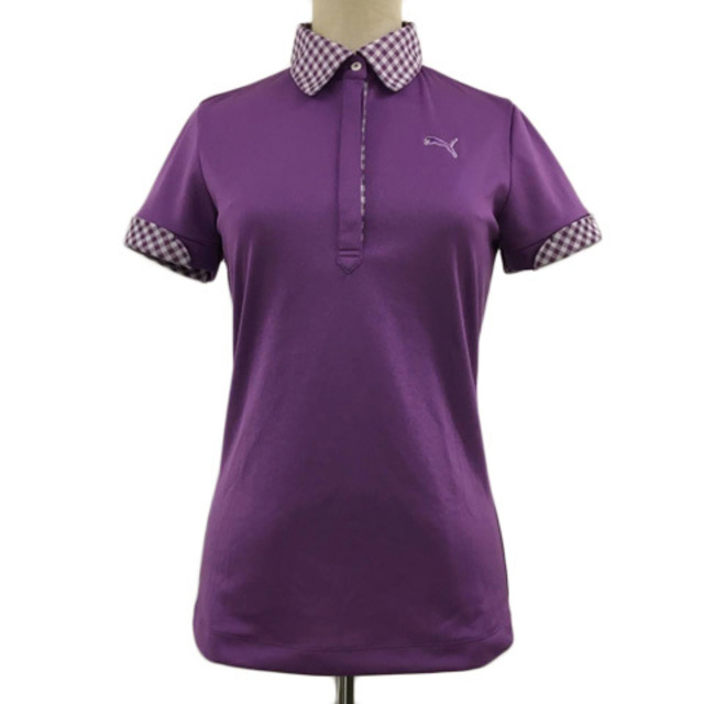 PUMA(プーマ)のプーマ シャツ ポロシャツ スポーツウェア チェック 刺繍 半袖 L 紫 白 レディースのトップス(ポロシャツ)の商品写真