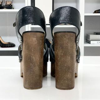 CHANEL - 4309 シャネル レザー ウッド ココマーク ウェッジサンダル
