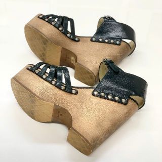 CHANEL - 4309 シャネル レザー ウッド ココマーク ウェッジサンダル