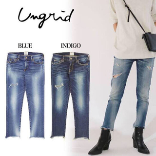 アングリッド(Ungrid)の美品 "Ungrid" クラッシュインディゴフレイドヘムストスリ(デニム/ジーンズ)