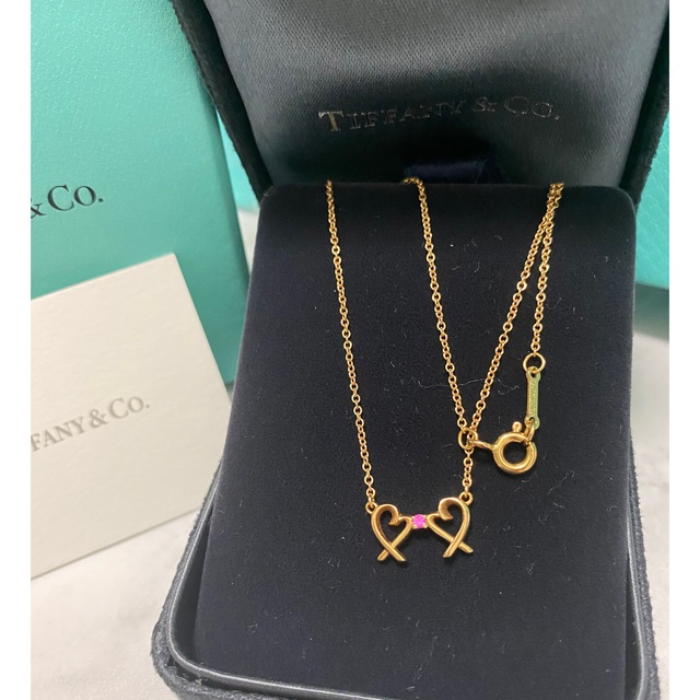 Tiffany & Co. - お値下げ美品tiffanyダブルラヴィングハートk18ピンク