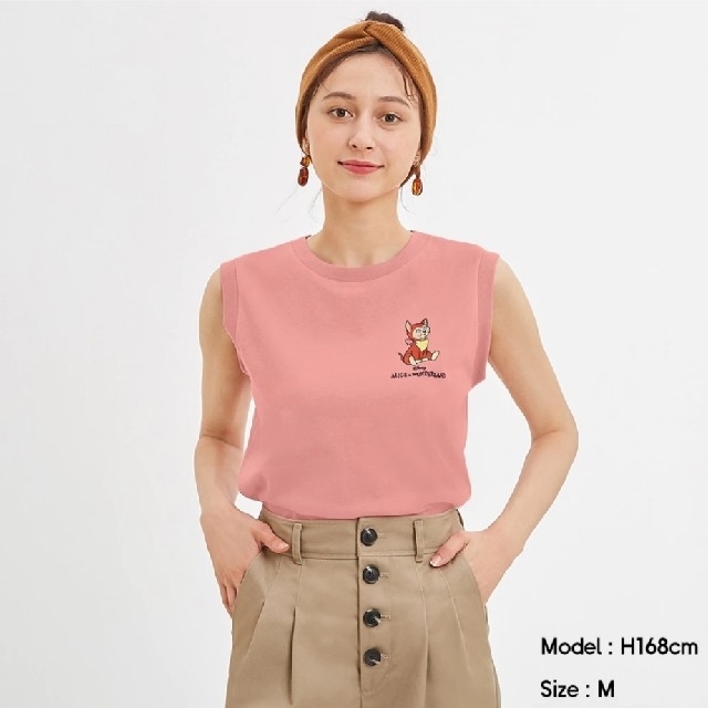 GU(ジーユー)のGU ジーユー グラッフィックT(ノースリーブ) Disney ピンク レディースのトップス(Tシャツ(半袖/袖なし))の商品写真