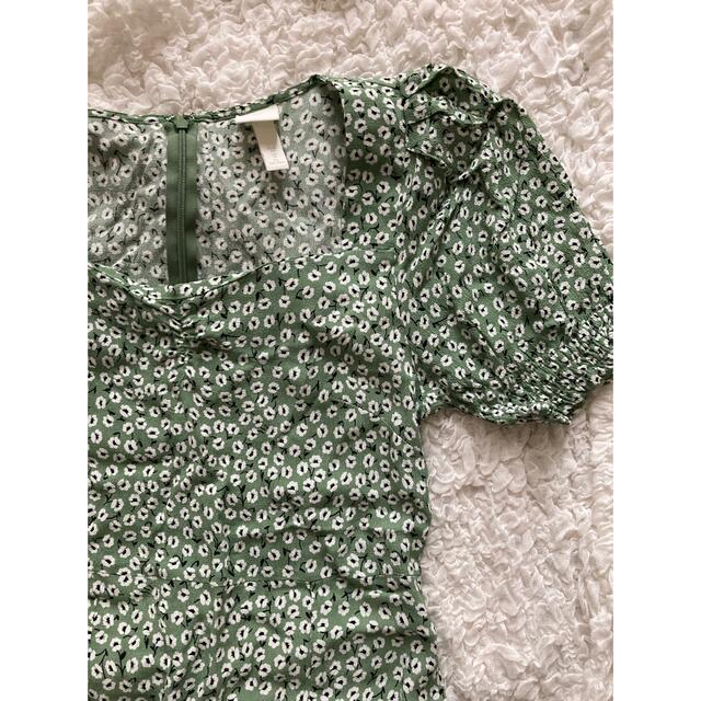 H&M 小花柄ワンピース グリーン | フリマアプリ ラクマ