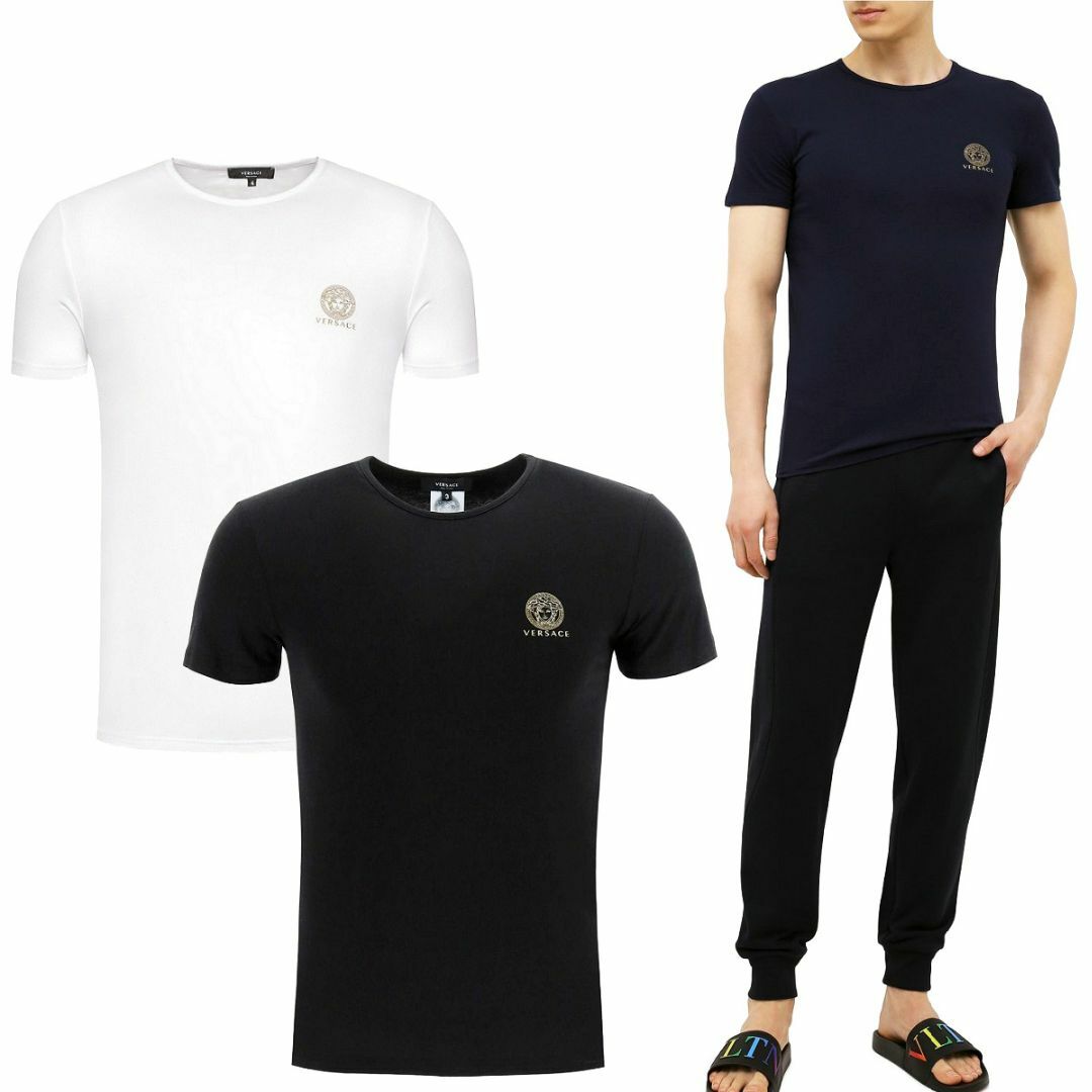 大きな割引 VERSACE 5 size 2枚セット クールネック ホワイト ブラック VERSACE 12 - Tシャツ+カットソー(半袖+袖なし)
