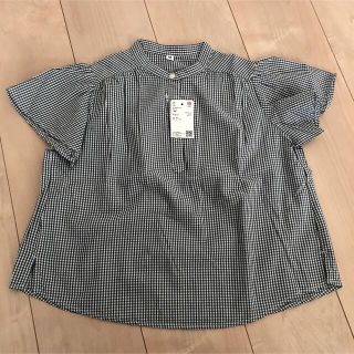 ユニクロ(UNIQLO)のユニクロ　ギンガムチェック　ブラウス　130　新品　黒(ブラウス)