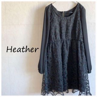 ヘザー(heather)のHeather　ヘザー　 レース使い　ワンピース　ミニ丈　ブラック　黒(ミニワンピース)