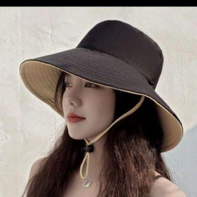 UVカット　帽子　黒　クリーム　リバーシブ　日焼け防止　紫外線対策　フリー レディースの帽子(ハット)の商品写真