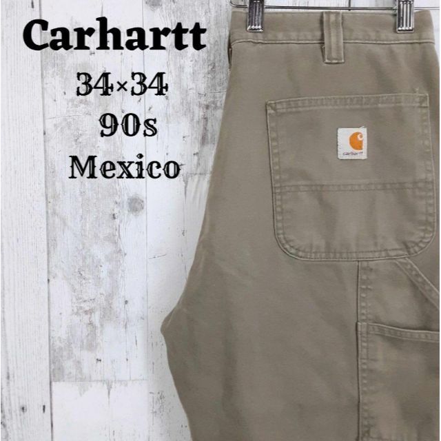 carhartt(カーハート)の希少90sカーハート34×34ワークペインターパンツ革ロゴベビーオンス古着 メンズのパンツ(ペインターパンツ)の商品写真