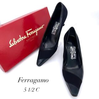 サルヴァトーレフェラガモ(Salvatore Ferragamo)の【美品✨】フェラガモ 23cm パンプス ヒール コーデュロイ ダークネイビー(ハイヒール/パンプス)