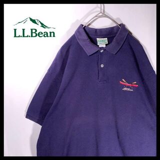 エルエルビーン(L.L.Bean)のUSA製 90s 古着  L.L.Bean ポロシャツ 半袖 ネイビー 刺繍ロゴ(ポロシャツ)