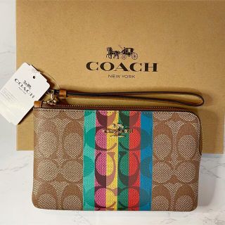 コーチ(COACH)の【新品-未使用】COACH  ポーチ ストライプ プリント  (ポーチ)