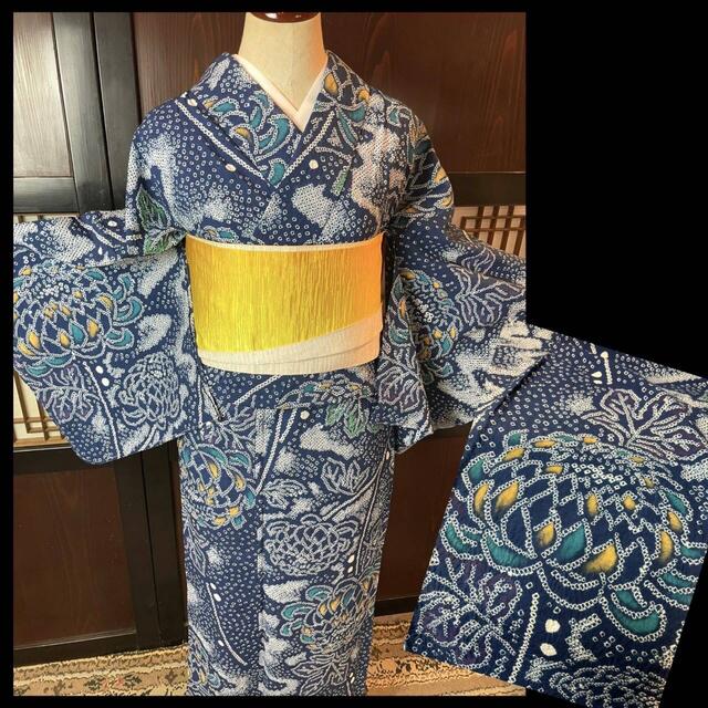 新品逸品❗️深緑!有松鳴海総絞り浴衣2点セット身丈162裄丈66