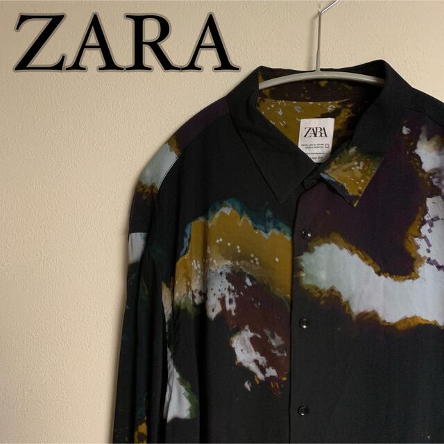 ZARA(ザラ)の【美品】ZARA ザラ　レトロ　総柄　模様　シャツ　黒　モード　デザイン メンズのトップス(シャツ)の商品写真