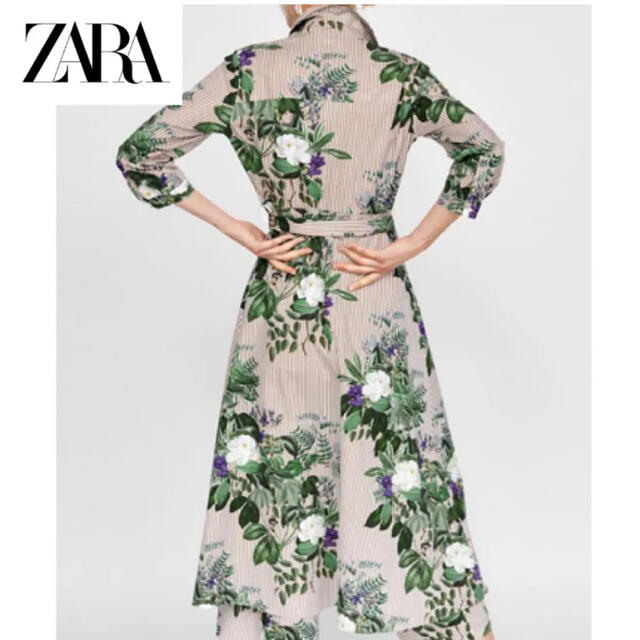 ZARA(ザラ)のZARA ザラ　ストライプ&フラワー柄シャツワンピース レディースのワンピース(ロングワンピース/マキシワンピース)の商品写真