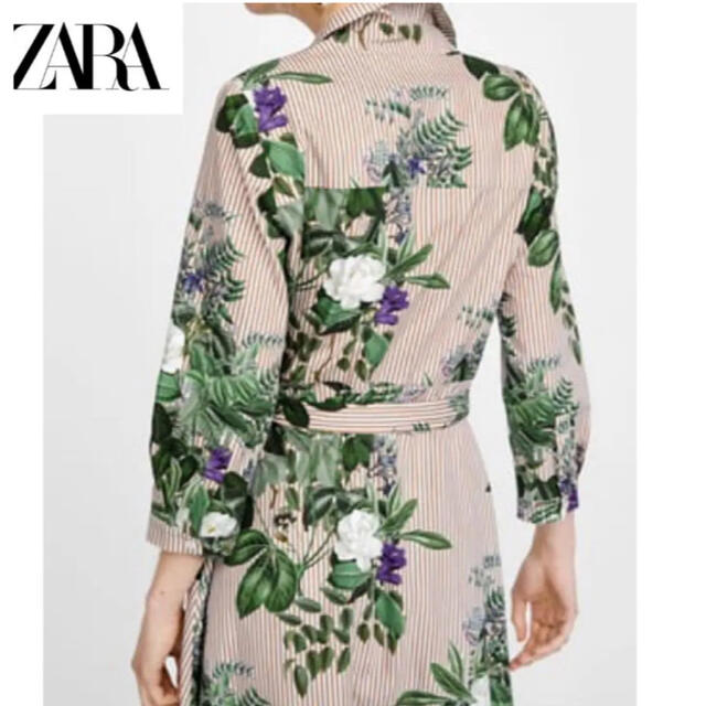 ZARA(ザラ)のZARA ザラ　ストライプ&フラワー柄シャツワンピース レディースのワンピース(ロングワンピース/マキシワンピース)の商品写真