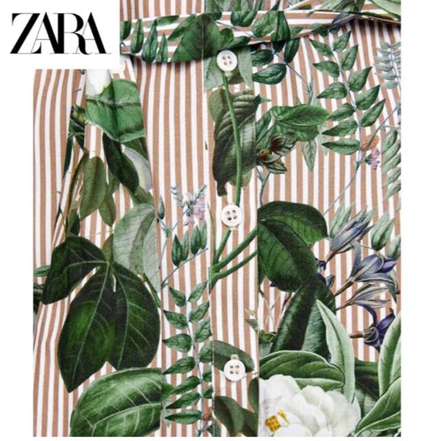 ZARA(ザラ)のZARA ザラ　ストライプ&フラワー柄シャツワンピース レディースのワンピース(ロングワンピース/マキシワンピース)の商品写真
