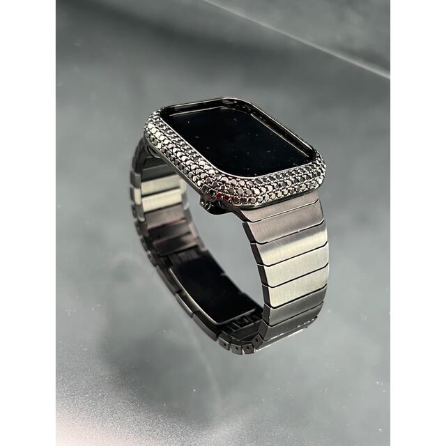 Apple Watch(アップルウォッチ)のアップルウォッチ用czブラックダイヤベゼルステンレスベルトセット メンズの時計(金属ベルト)の商品写真