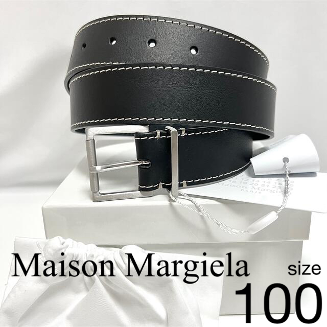 Maison Martin Margiela(マルタンマルジェラ)のメゾンマルジェラ レザー ベルト 黒 100 ブラック 無地 ビジネス 冠婚葬祭 メンズのファッション小物(ベルト)の商品写真