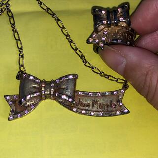 ジェーンマープル(JaneMarple)のリボンモチーフ、ピンククリスタルアンティークゴールドブレスレット&指輪(ブレスレット/バングル)