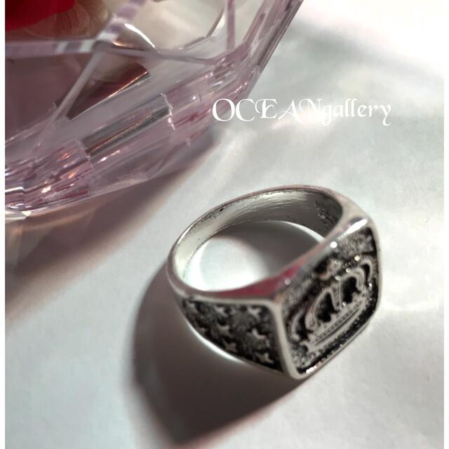 送料無料　14号　シルバークラウンリング　指輪　キング女王王冠　シグネットリング メンズのアクセサリー(リング(指輪))の商品写真