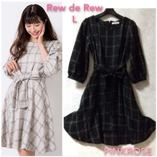 ルーデルー(Rew de Rew)のRew de Rew ルーデルー スカラップワンピース チェック柄 M~L 美品(ひざ丈ワンピース)