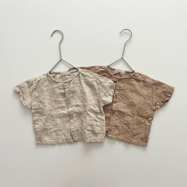 韓国子供服　linen set  キッズセットアップ　キッズ夏服　キッズ半袖 キッズ/ベビー/マタニティのキッズ服男の子用(90cm~)(Tシャツ/カットソー)の商品写真