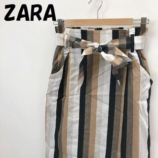 ザラ(ZARA)のザラ 巻きスカート 膝丈 総柄 ストライプ ボーダー マルチカラー サイズXS(ひざ丈スカート)