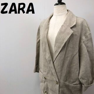ザラ(ZARA)のザラ 半袖 テーラードジャケット 麻100% ボタン ベージュ サイズM(テーラードジャケット)