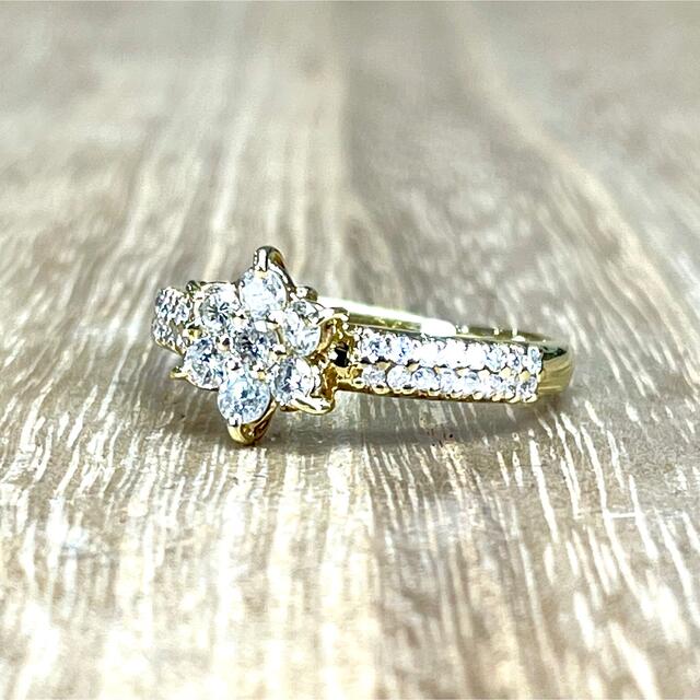 可愛い! K18 ダイヤ 0.50ct フラワー リング 2.18g M801 tempusdecor