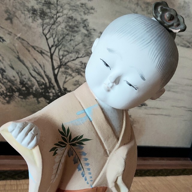 昭和レトロ博多人形 童 陶器製 藤の花少女 新到着