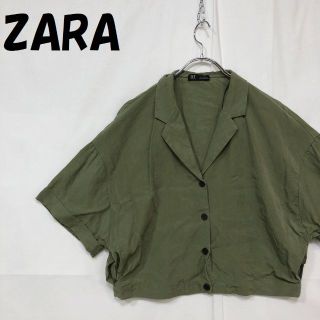 ザラ(ZARA)のザラ 半袖 襟シャツ ボタンダウン カーキ サイズM(シャツ/ブラウス(半袖/袖なし))