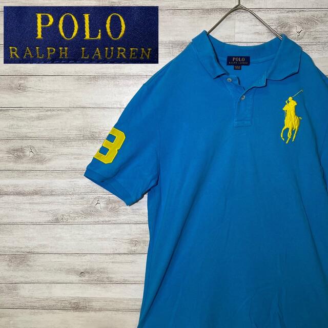 POLO RALPH LAUREN(ポロラルフローレン)のポロラルフローレン　半袖ポロシャツ　デカポニーロゴ　刺繍ロゴ　水色　古着 メンズのトップス(ポロシャツ)の商品写真