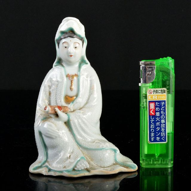 九谷焼 古九谷 色絵白粒 観音像 仏像 置物 時代箱付 V R4530の通販 by