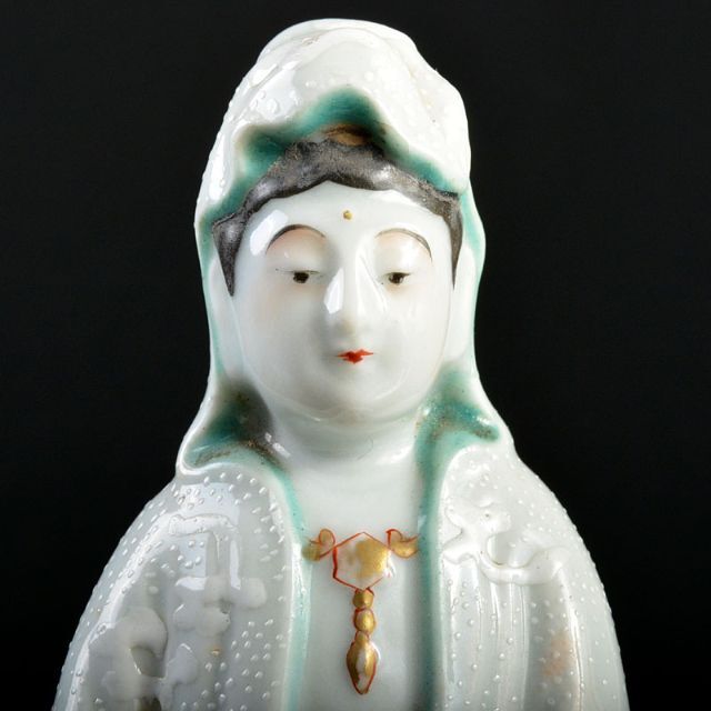 九谷焼 古九谷 色絵白粒 観音像 仏像 置物 時代箱付 V R4530