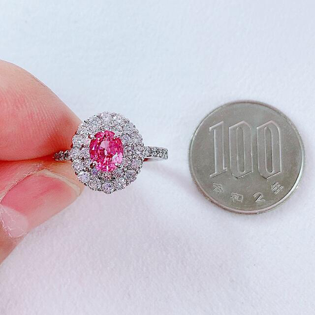 ★1.12ct★✨パパラチアサファイア1.10ctダイヤモンドプラチナリング指輪 レディースのアクセサリー(リング(指輪))の商品写真