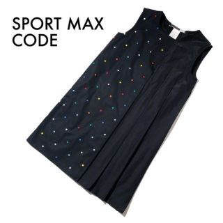 マックスマーラ(Max Mara)のスポーツマックスコード ノースリーブワンピース ドット柄×無地 黒 M 古着 綿(ひざ丈ワンピース)