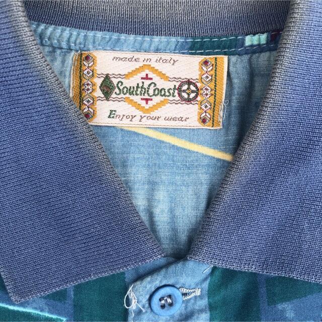 80’s Vintage イタリア製 アート ニット シャツ 総柄 ブルー 古着 メンズのトップス(シャツ)の商品写真