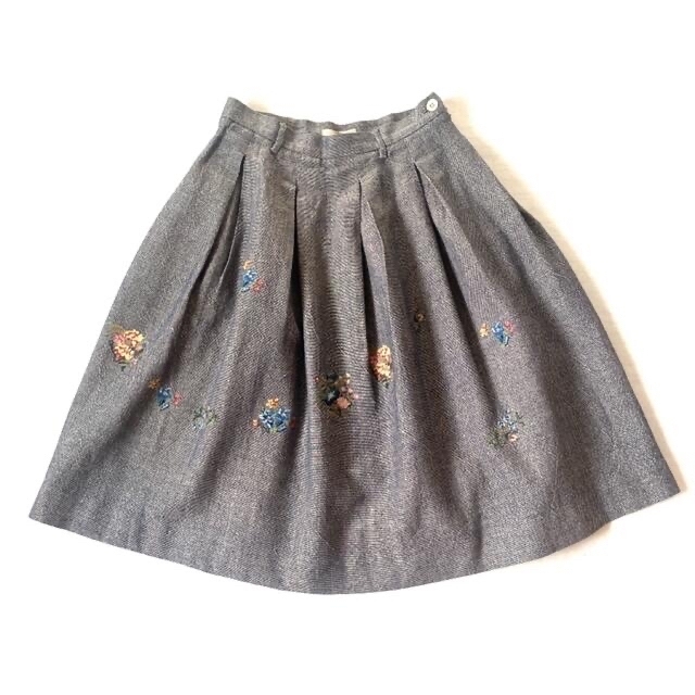 美品☆定価5.3万】45rpm 45r インディゴギマツイード刺繍スカート 【12