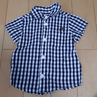ブリーズ(BREEZE)のブリーズ　チェック　シャツ　紺×白　90　半袖(Tシャツ/カットソー)