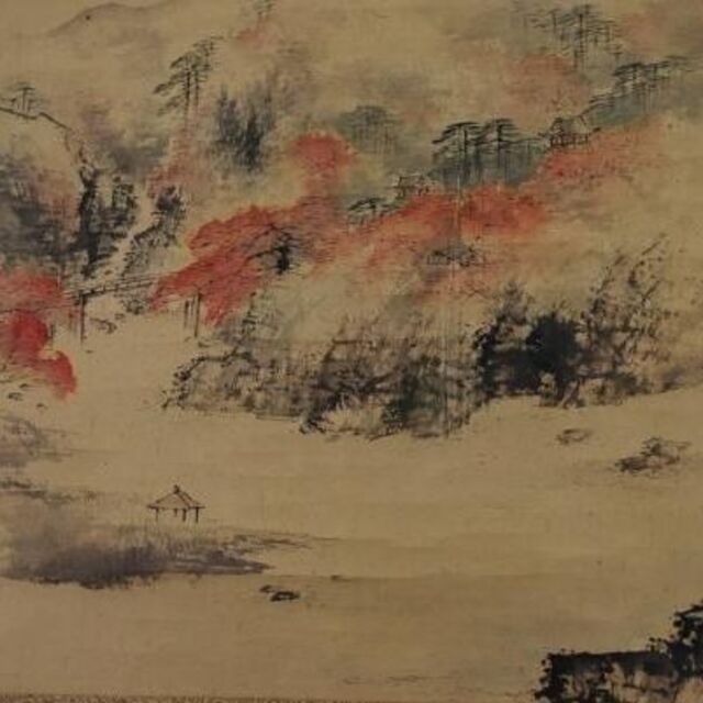 特別セーフ 【真作】/狩野梅斎/永源寺秋色図/掛軸☆宝船☆J-587 J 絵画