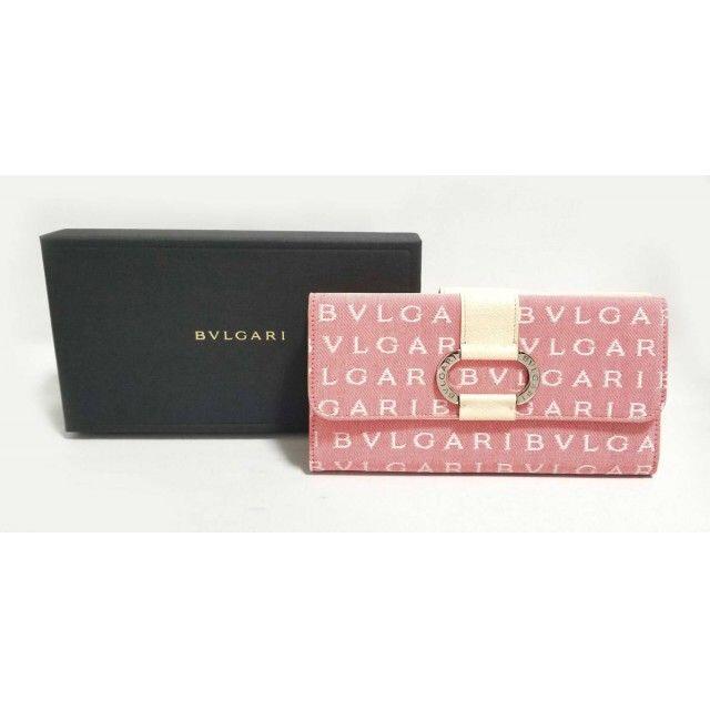 BVLGARI 二つ折り長財布 Wホック ロゴマニア キャンバス レザー