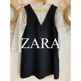 ザラ(ZARA)の美品　ZARA ザラ　ワンピース　レース　黒　人気　完売(ひざ丈ワンピース)