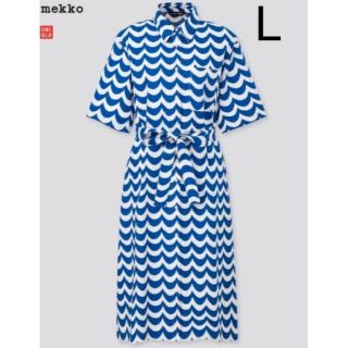 マリメッコ(marimekko)の日本未発売★marimekko uniqlo LAINE ワンピース　L 青(ひざ丈ワンピース)