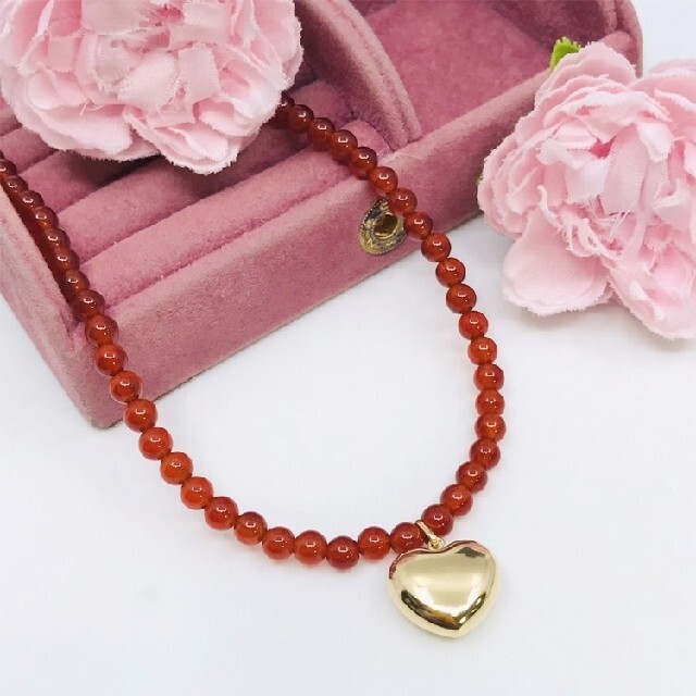 K18 YG  [ Heart with Red Agate ]  ネックレス