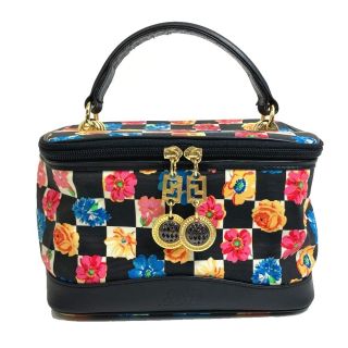 ヴェルサーチ(VERSACE)のヴェルサーチ 花柄 総柄 ハンドバッグ バニティバッグ ナイロン/レザー(ハンドバッグ)