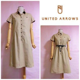 ユナイテッドアローズ(UNITED ARROWS)の【ユナイテッドアローズ】シャツワンピース☆綿×麻☆ベージュ(ひざ丈ワンピース)