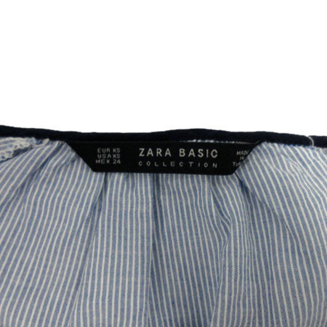 ZARA(ザラ)のZARA BASIC カットソー ティアードスリーブ ストライプ 青 白 XS レディースのトップス(カットソー(長袖/七分))の商品写真